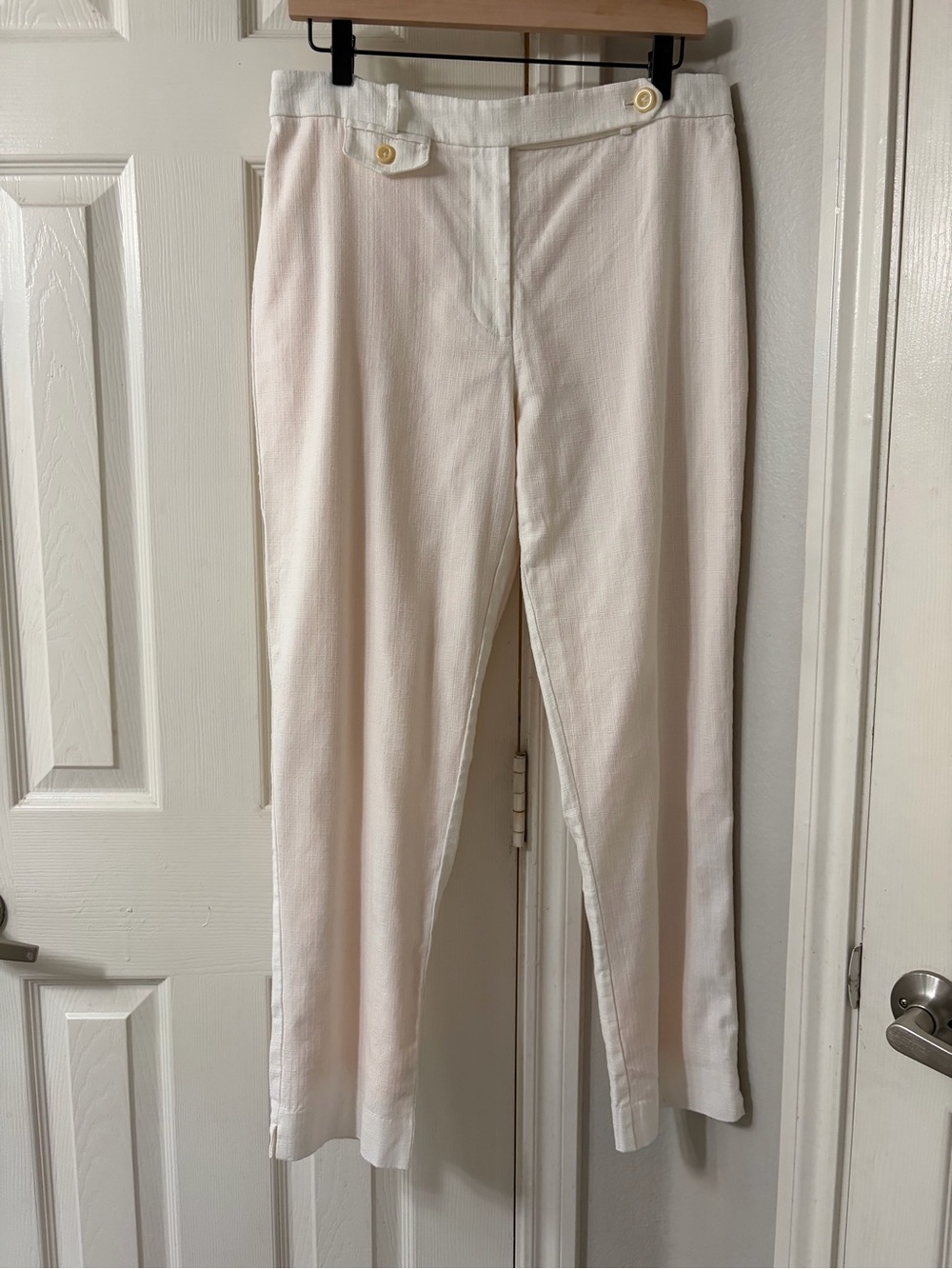 Anthropologie The Essential Slim Trousers - White Textured - Size 10